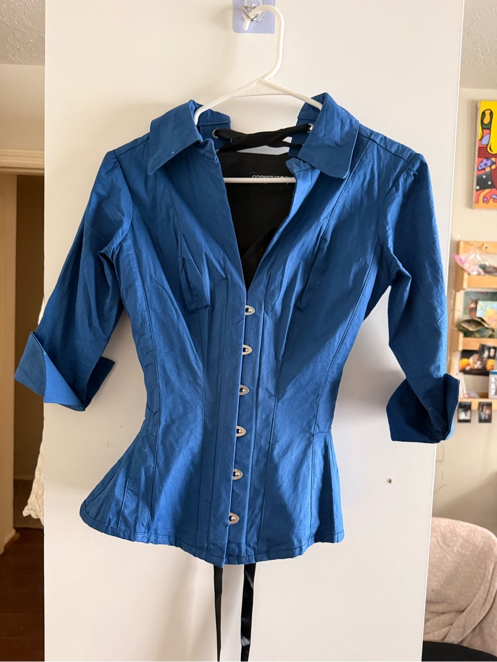 Women's Fitted Royal Blue Button-Front Shirt